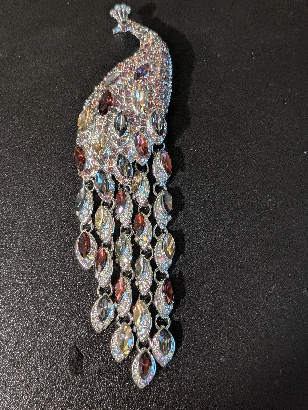Crystal Peacock Tassel Brooch - Multicolor